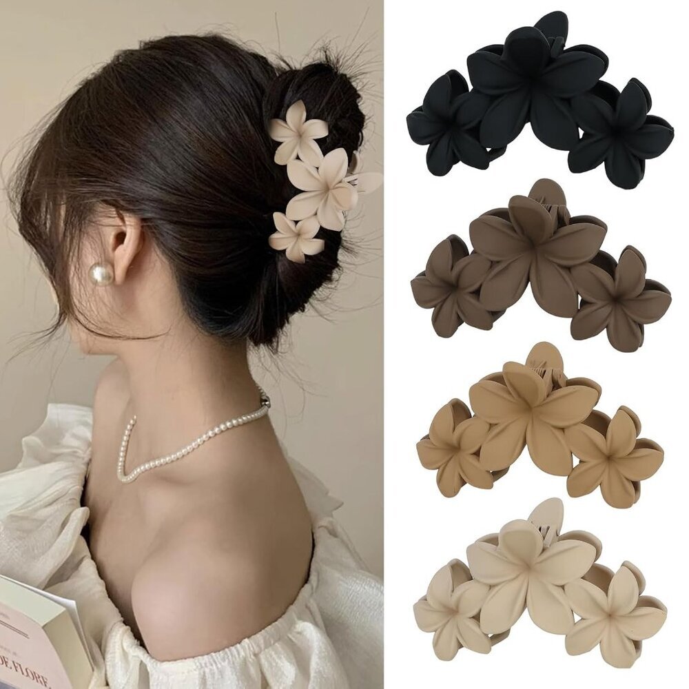 4PCS Hawaiian Plumeria Flower Hair Clips - Large Non-Slip Matte Claw Clips for W